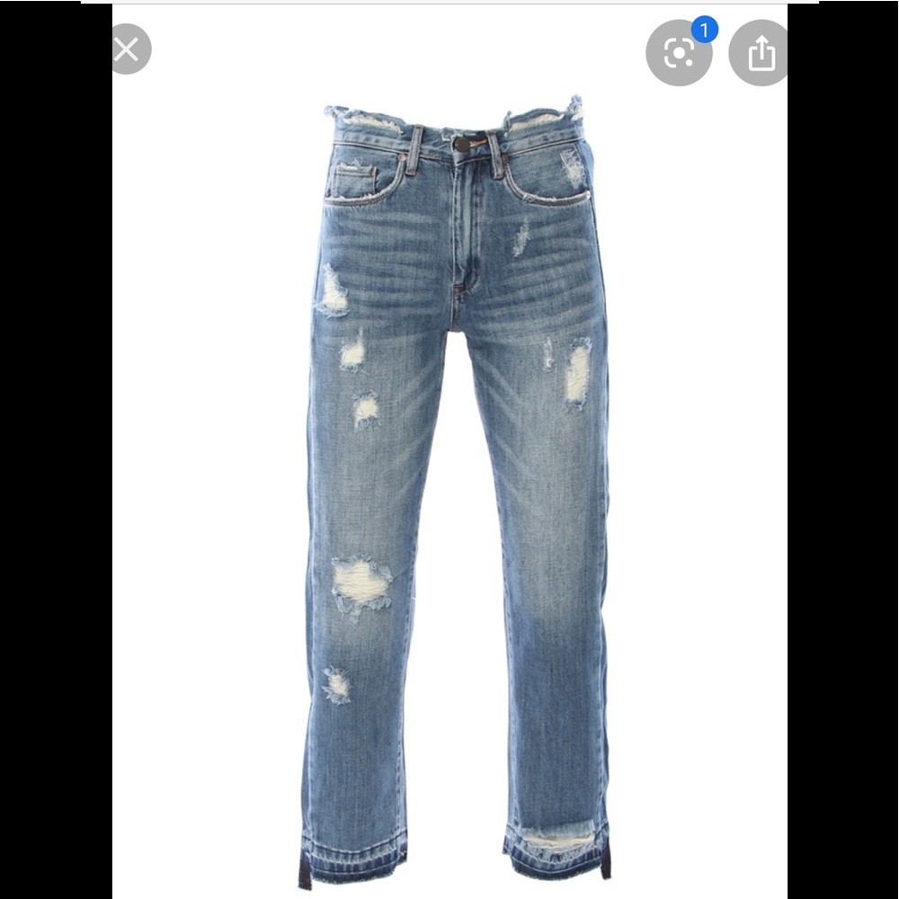 Blank NYC Distressed Cropped Ankle Jeans in Light Blue